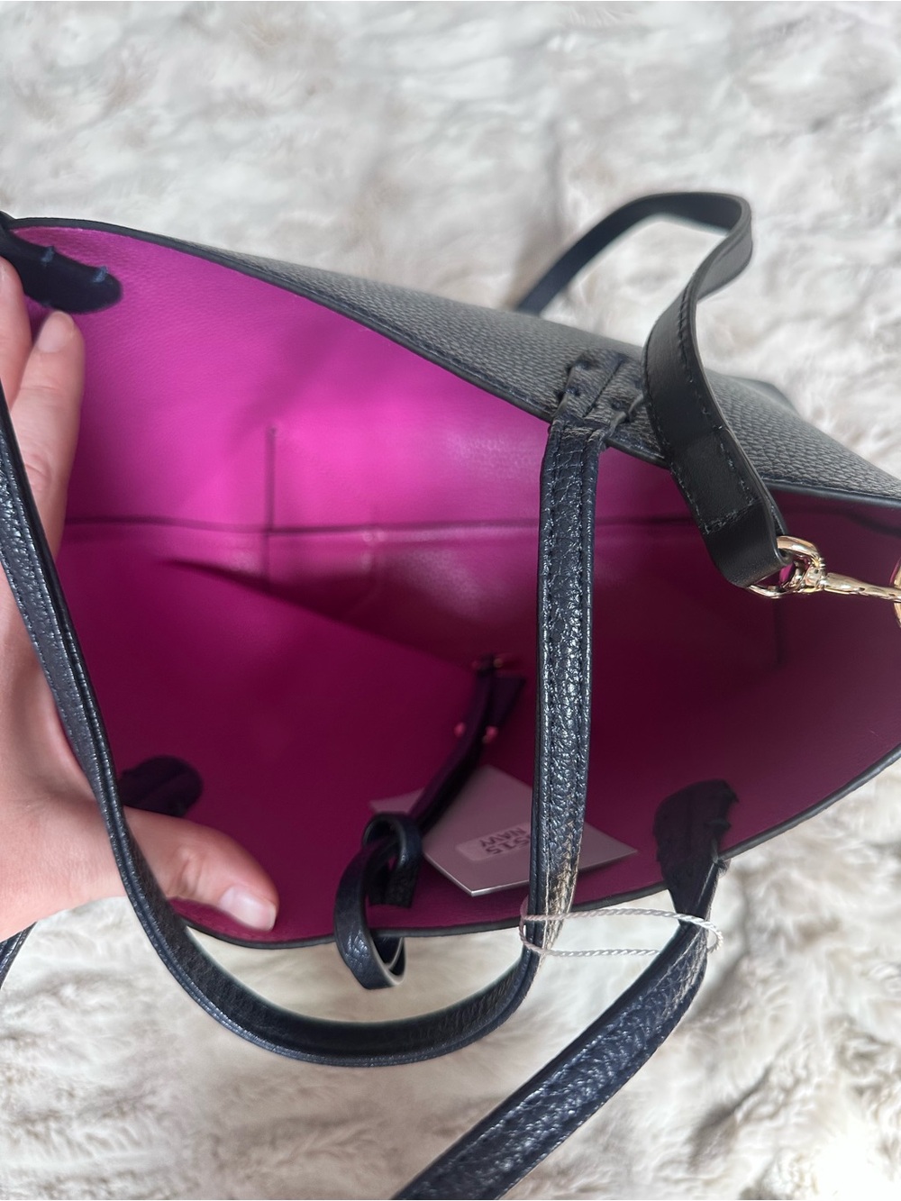 Kris Ana Navy Tote + Wristlet Pouch (Hot Pink Interior) - Picture 4 of 6